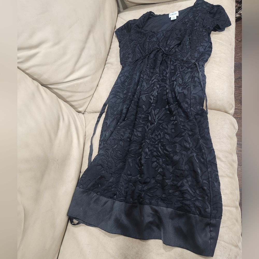Motherhood Maternity Black Burnout Satin Dress With Beaded Neckline Size S